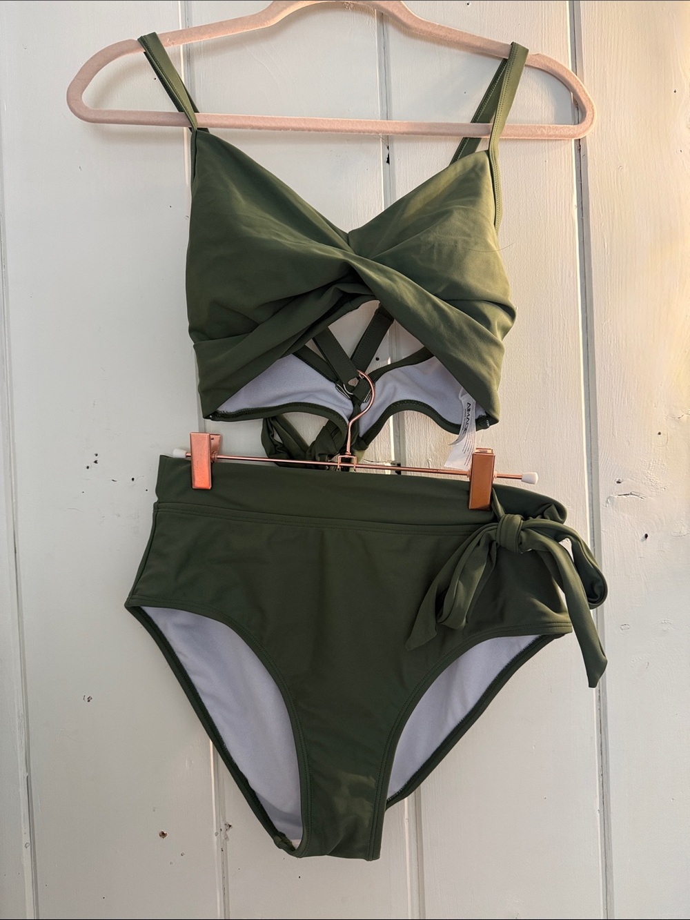 Olive Green High-Waist Twist Bikini Set